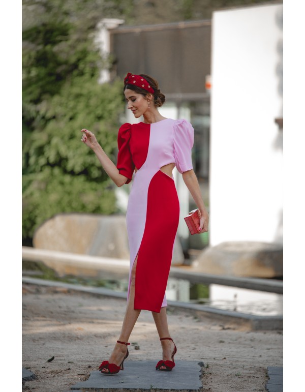 Bicolor midi dress with cut-out for guest 2