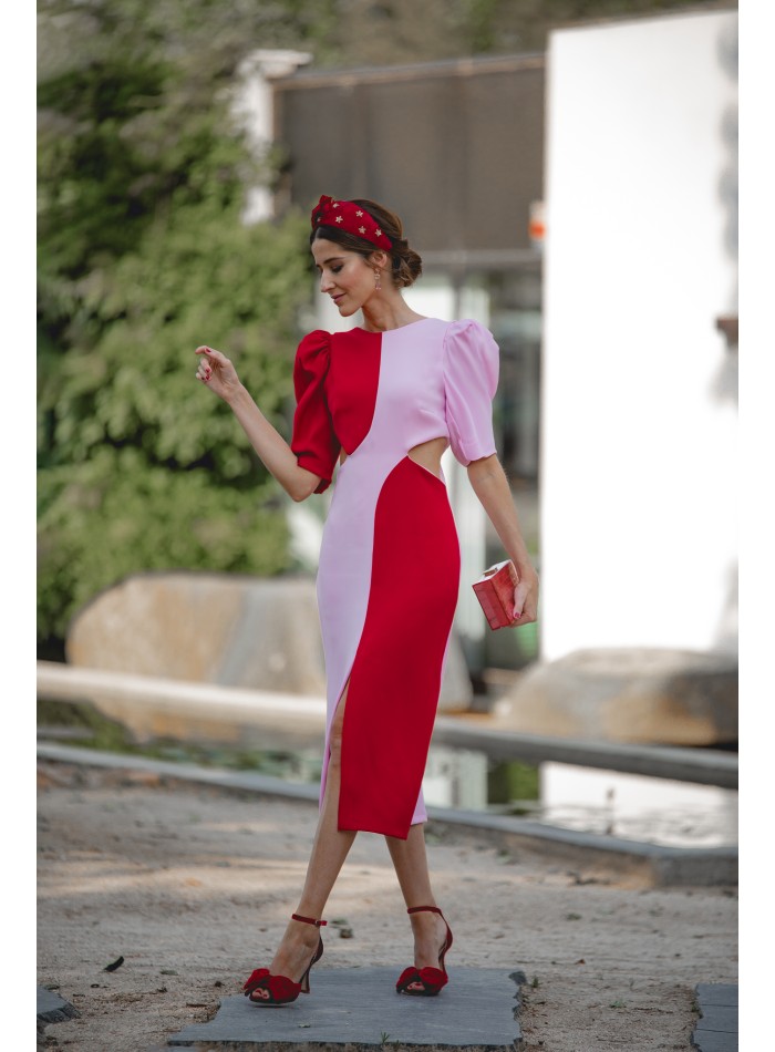 Bicolor midi dress with cut-out for guest