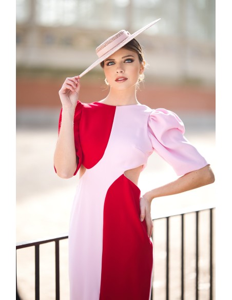 Bicolor midi dress with cut-out for guest