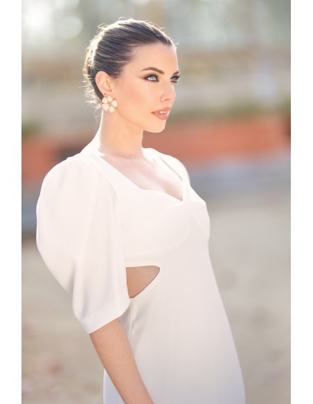 Robe midi avec découpe et maxi nœud blanc
