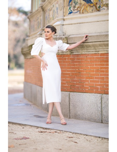 Midi dress with cut-out and white maxi bow detail