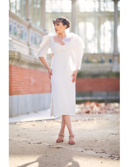 Midi dress with cut-out and white maxi bow detail