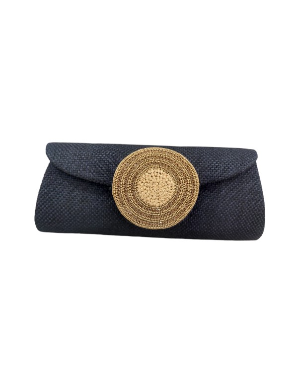 Pochette de fête en jute bleu marine avec fermoir doré