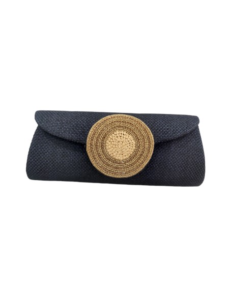 Pochette de fête en jute bleu marine avec fermoir doré