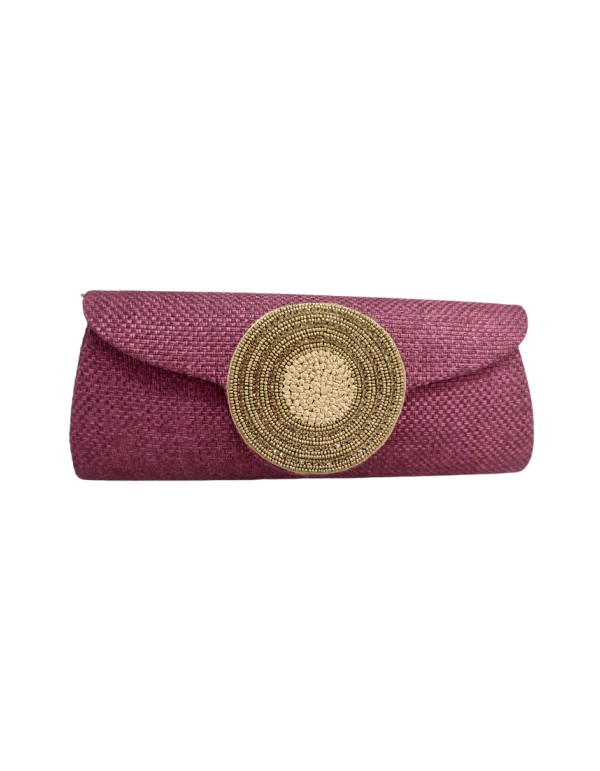 Pink jute handbag with golden stone closure