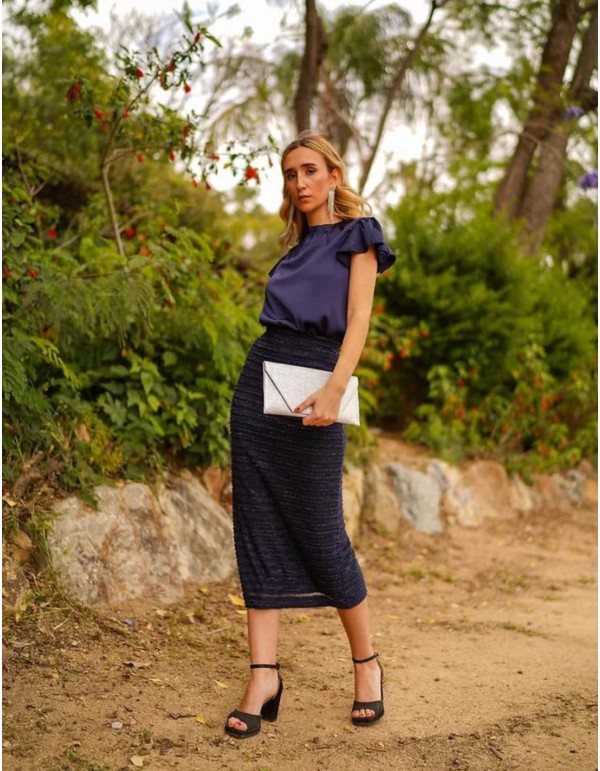 Navy blouse with short sleeves and ruffles 2
