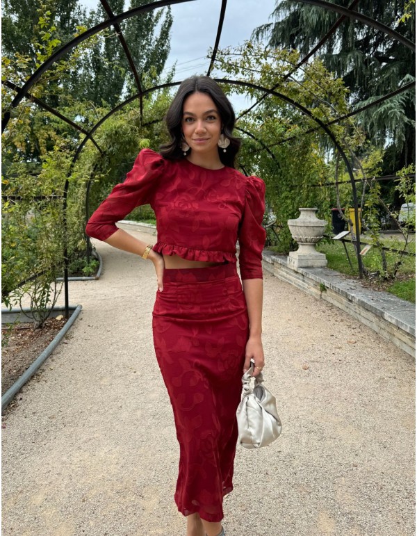 Ensemble haut et jupe tube en mousseline de brocart