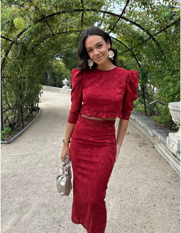 Ensemble haut et jupe tube en mousseline de brocart 2