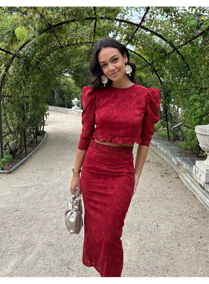 Conjunto de top y falda de tubo de gasa brocada