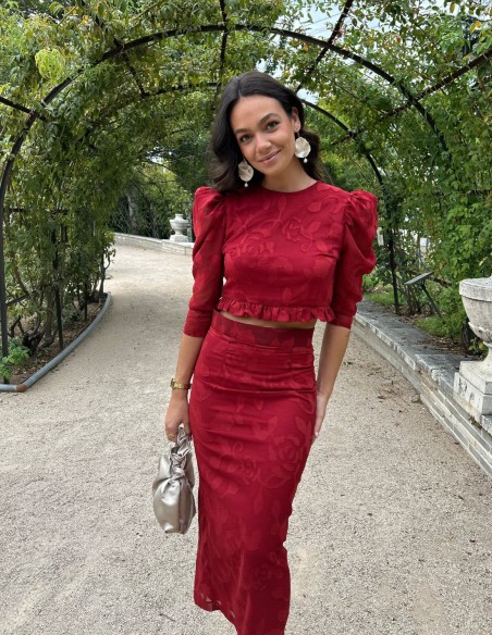 Conjunto de top y falda de tubo de gasa brocada