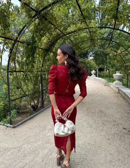 Brocaded chiffon tube top and skirt set