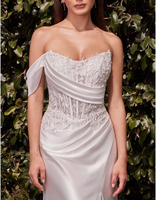 Robe de mariée en satin avec dentelle et épaule nue 2