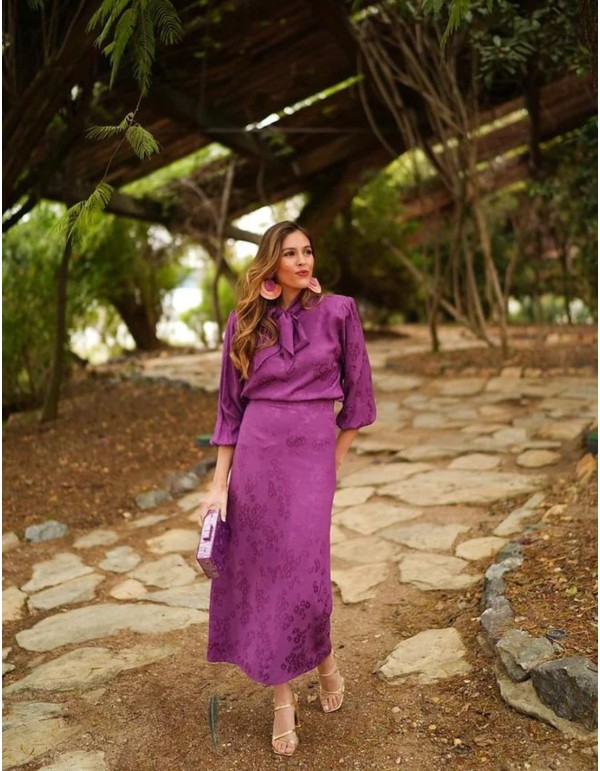 Falda midi morada de flores 2