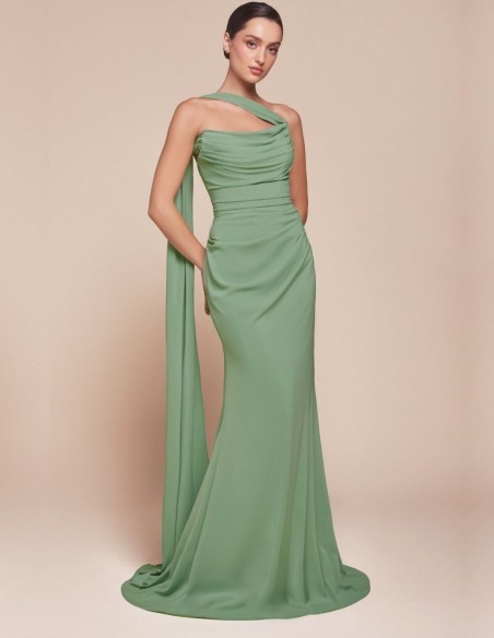 Multi-position wedding guest dress in chiffon fabric