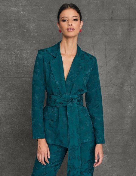 Blazer for guest with crossover neckline and sash