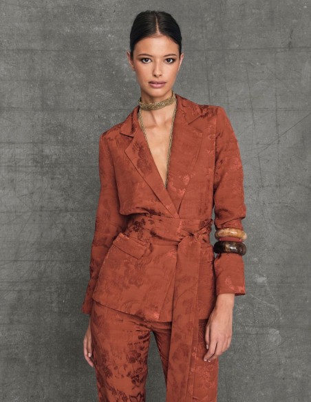 Blazer for guest with crossover neckline and sash