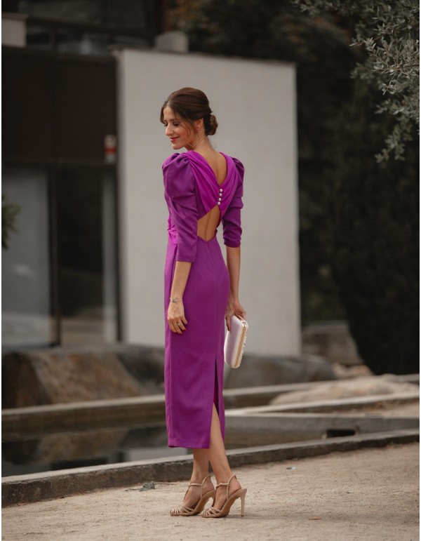 Vestido midi de fiesta con cuerpo drapeado y espalda...