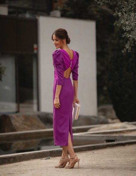 Robe de soirée midi avec corsage drapé et dos ouvert - Invitada Perfecta