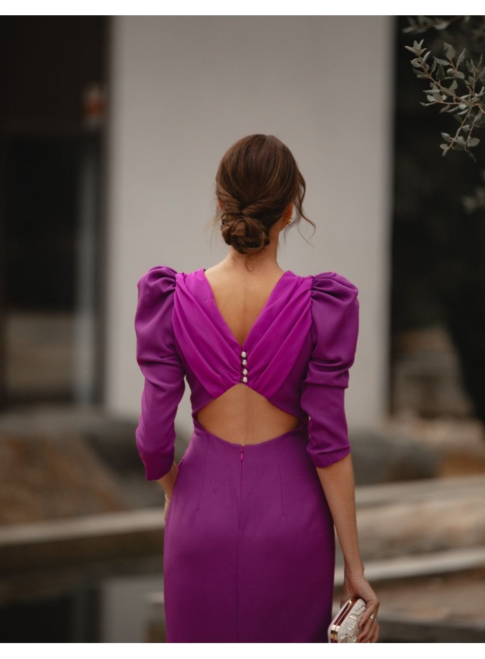 Robe de soirée midi avec corsage drapé et dos...