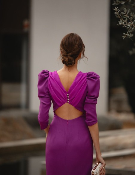Robe de soirée midi avec corsage drapé et dos ouvert - Invitada Perfecta