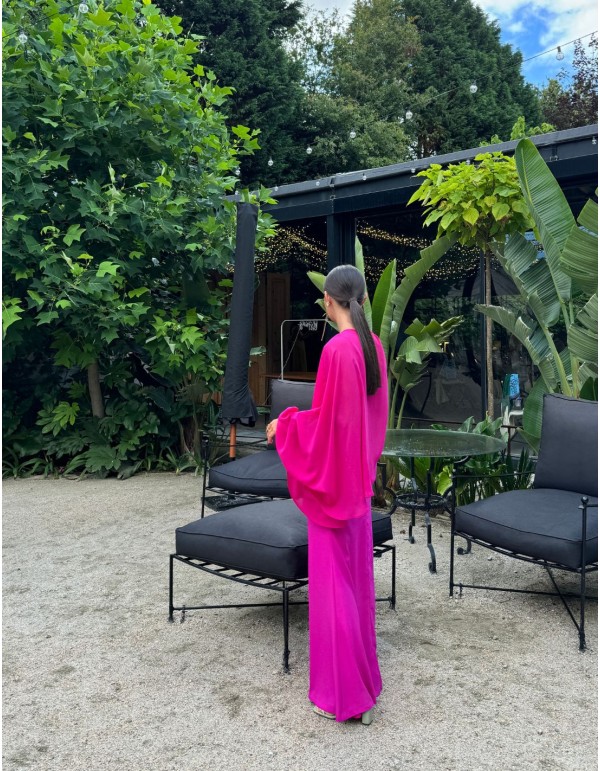 Vestido largo de fiesta con tirantes y capa de gasa - SABELA GIL 2