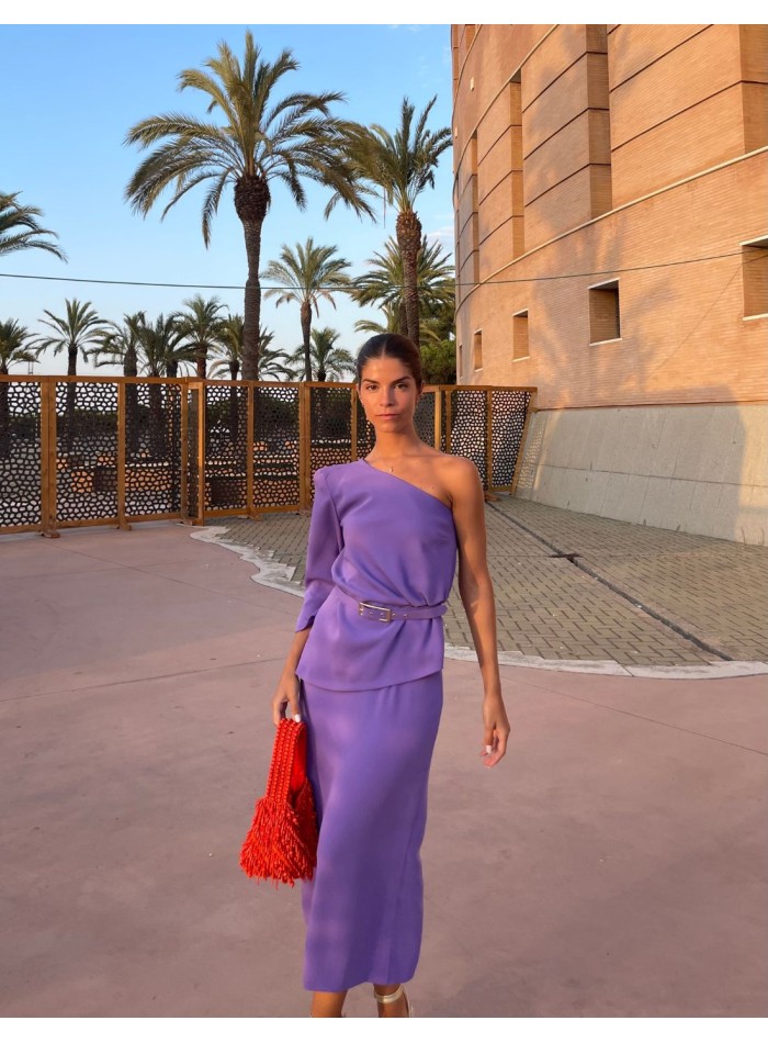 Conjunto de top asimétrico con manga larga y...