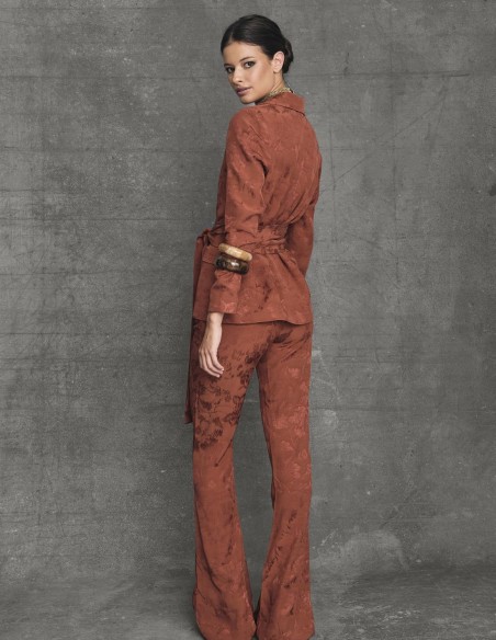 Pantalon évasé taille haute couleur rose