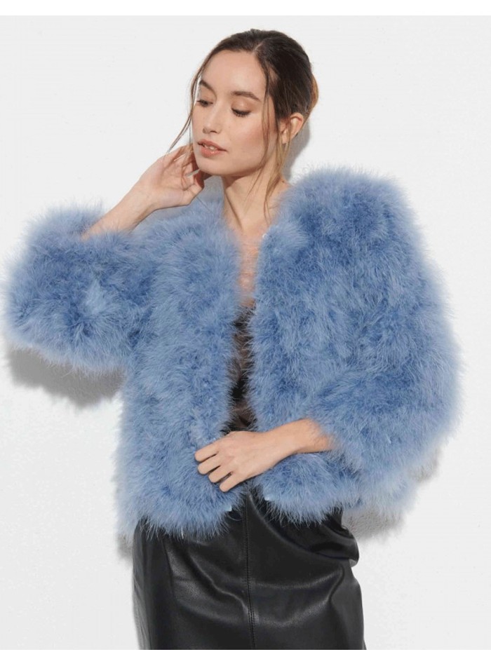 Chaqueta de pluma de avestruz gris