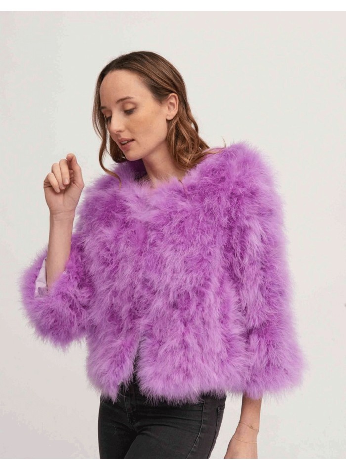 Chaqueta de pluma de avestruz gris