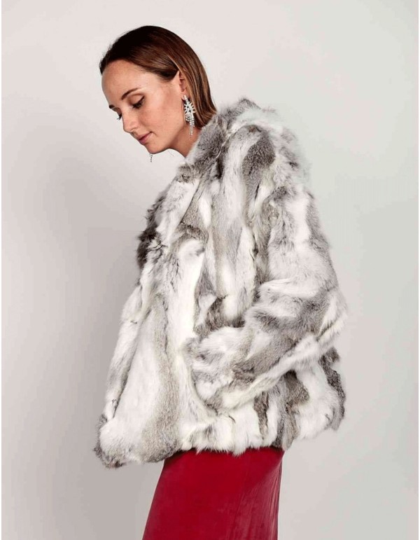 Chaqueta de pelo de conejo blanco