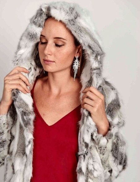 Chaqueta de pelo de conejo blanco