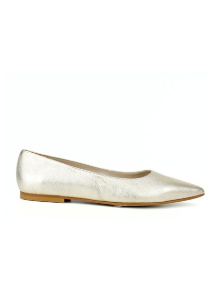 Flat metallic leather ballerina flat with pointed toe finish