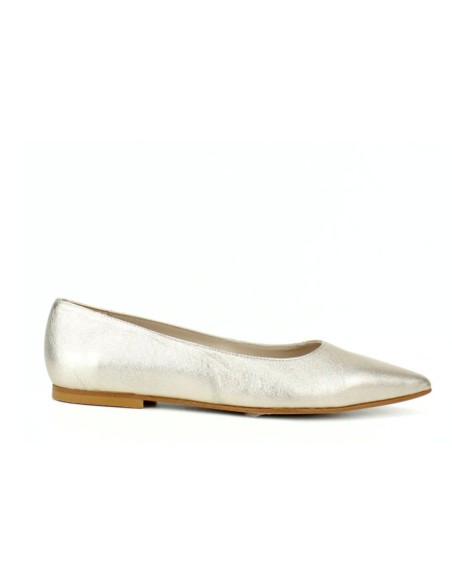 Flat metallic leather ballerina flat with pointed toe finish
