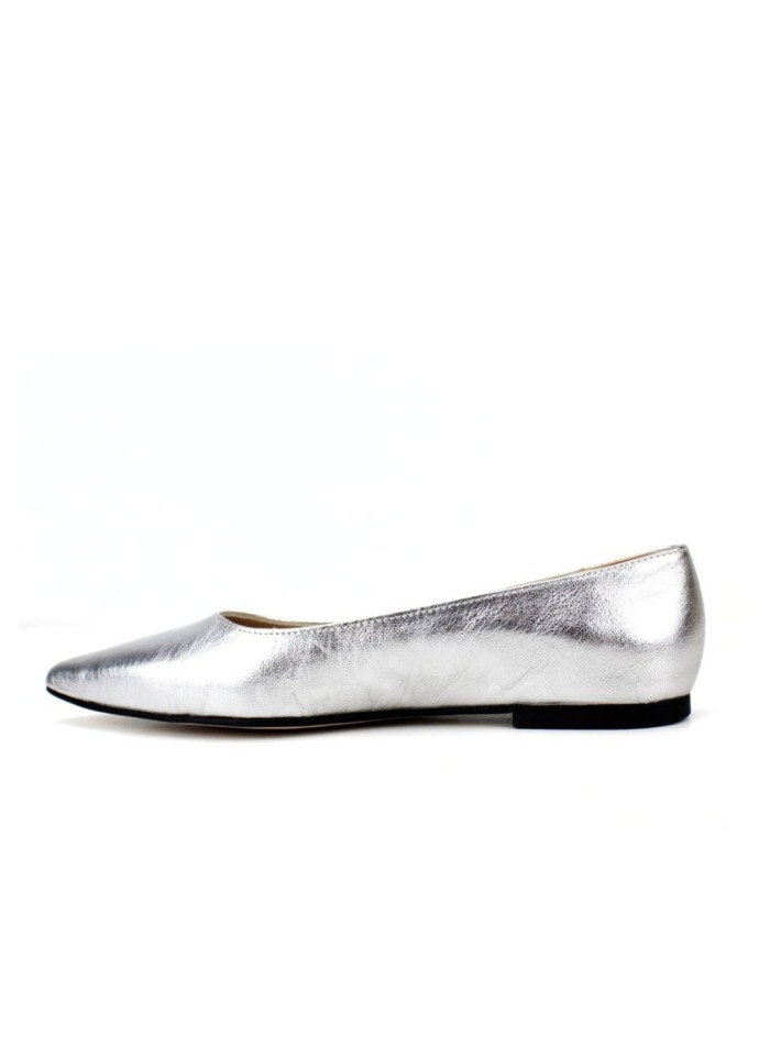Flat metallic leather ballerina flat with...