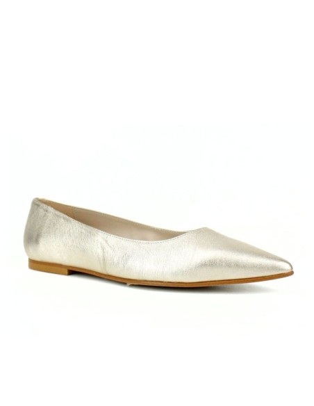Flat metallic leather ballerina flat with pointed toe finish