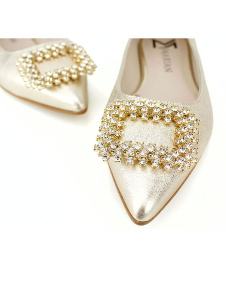 Ballerina flat with decorative detail and metallic finish