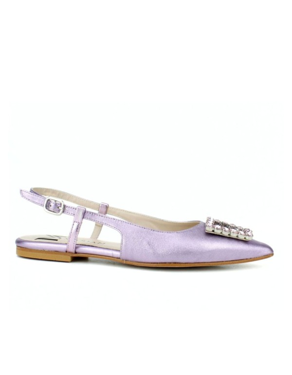 Lilac ballerina pumps with jewel and metalized finish