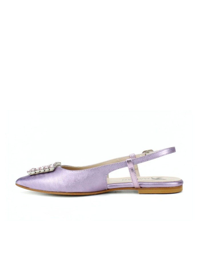 Lilac ballerina pumps with jewel and metalized...