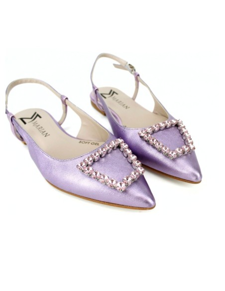 Lilac ballerina pumps with jewel and metalized finish