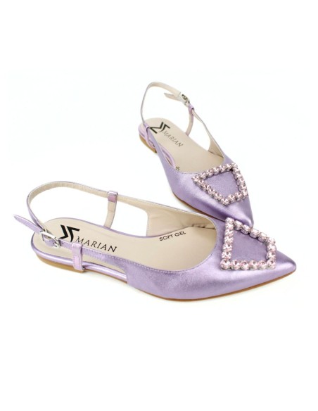 Lilac ballerina pumps with jewel and metalized finish