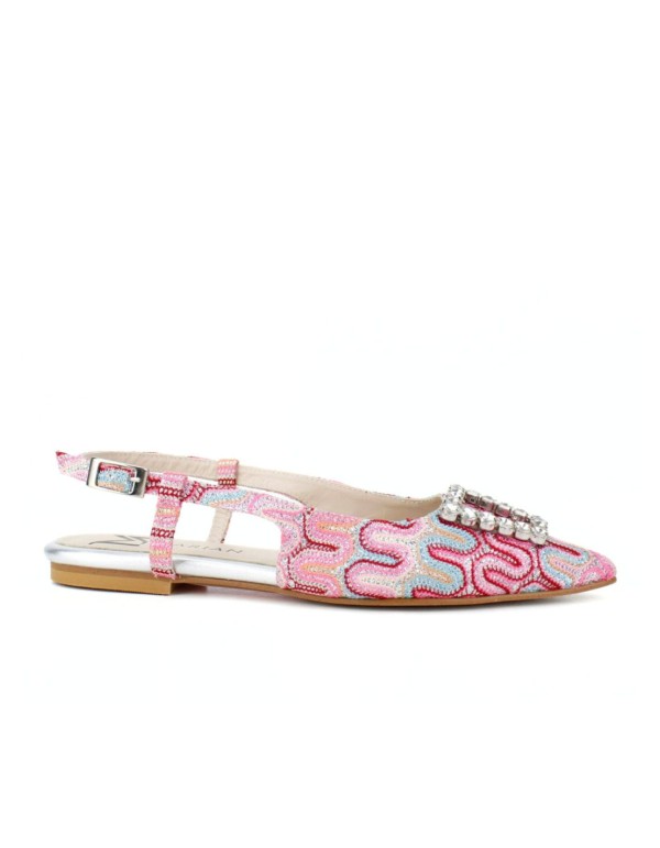 Ballerina pumps with printed fabric and jeweled applique