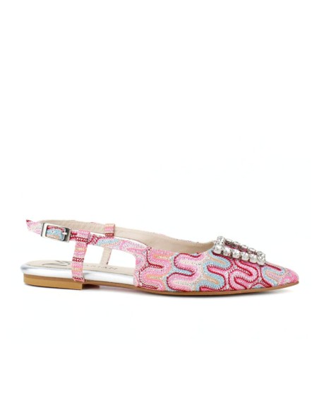 Ballerina pumps with printed fabric and jeweled applique