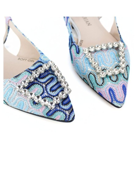 Ballerina pumps with printed fabric and jeweled applique