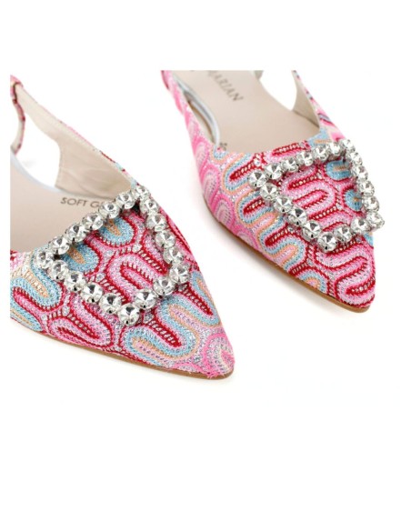 Ballerines en tissu imprimé avec application de bijoux