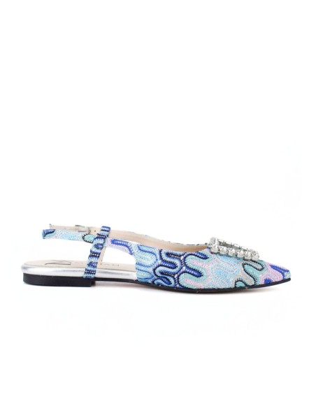 Ballerina pumps with printed fabric and jeweled applique