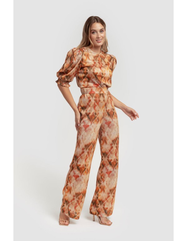 Orange printed straight pants for guests
