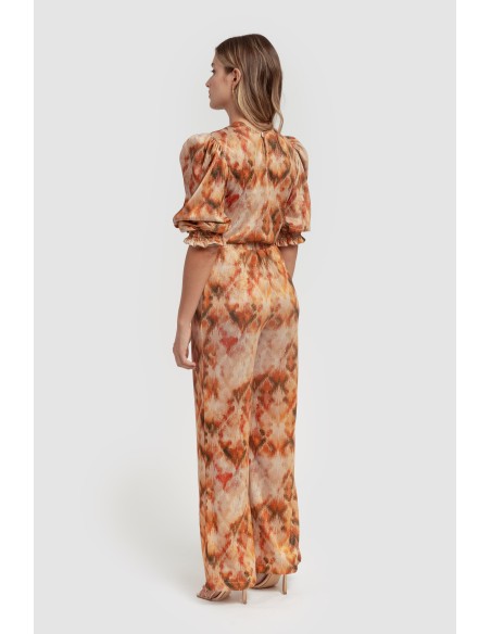 Orange lurex knit blouse with puffed sleeves