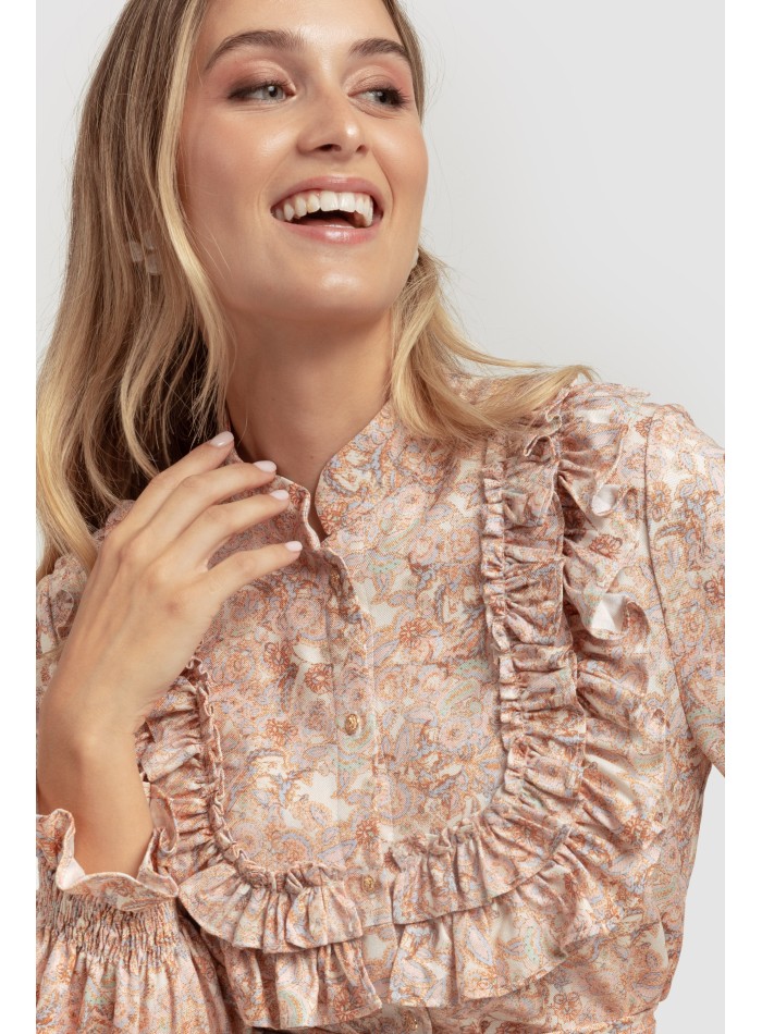 Robe rose à imprimé floral avec volants et...