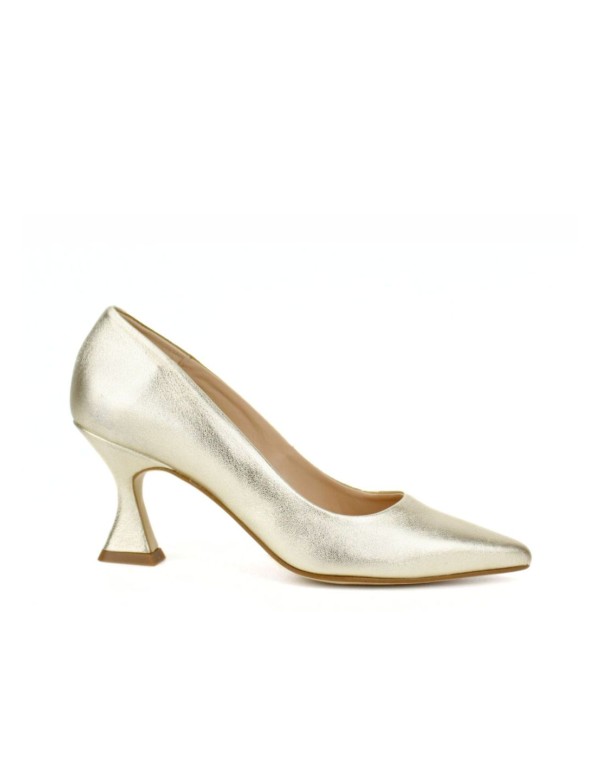 Chaussure à talon de style trapèze métallisé avec bout...