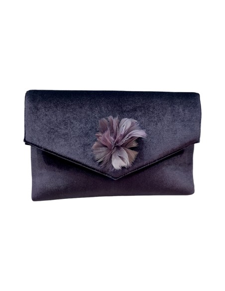 Purple velvet clutch bag with brooch ornament